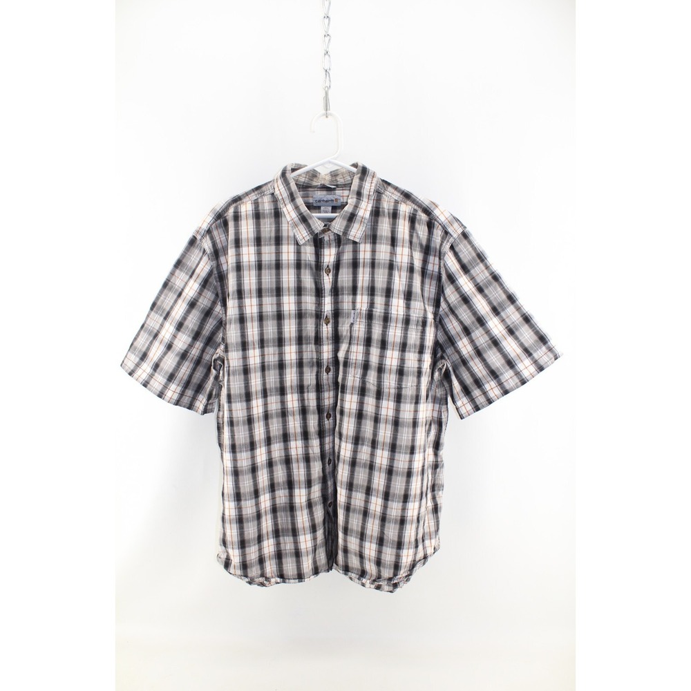 Carhartt Mens Sz 2XL Relaxed Fit Cotton Shirt Button Down Short Sleeve Plaid